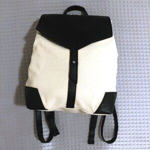 Deux Lux Black PU Leather White Canvas Backpack